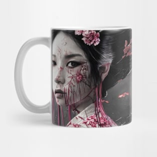 Dark geisha art with paint dripping ,horror vibe. Mug